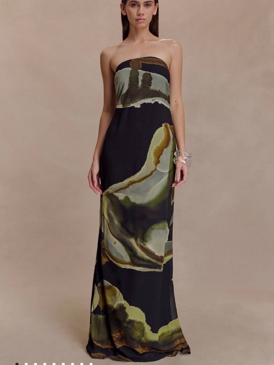 Meshki Dresses & Skirts - Meshki Amaya Strapless Chiffon Maxi Dress - Green Fluid Print